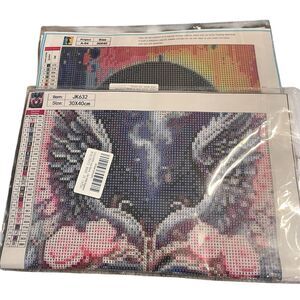 Lot of 2 Full Drill Trippy Diamond Painting Kits Heart Wings & Technicolor Rain